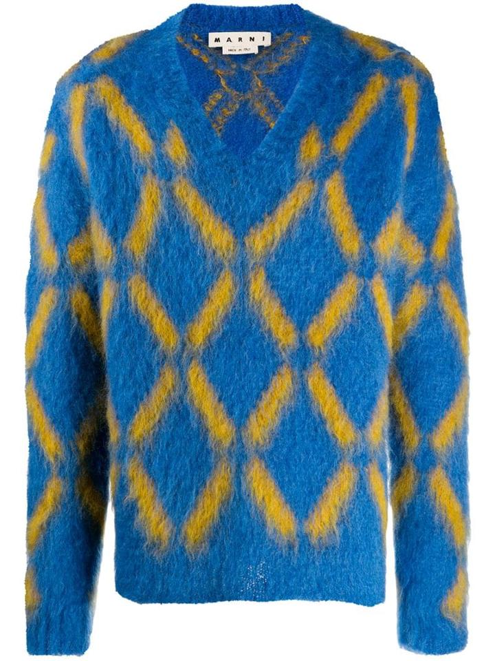 Marni Patterned V-neck Jumper - Blue