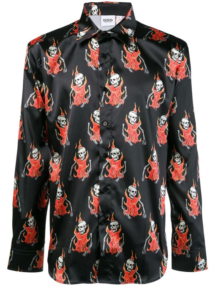 Sss World Corp Skull Print Shirt - Black