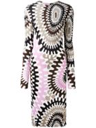 Emilio Pucci Longsleeved Printed Dress, Women's, Size: 40, White, Silk/viscose