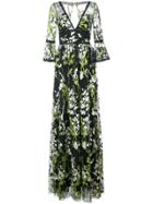 Marchesa Notte Embroidered Trumpet Sleeve Gown - Black