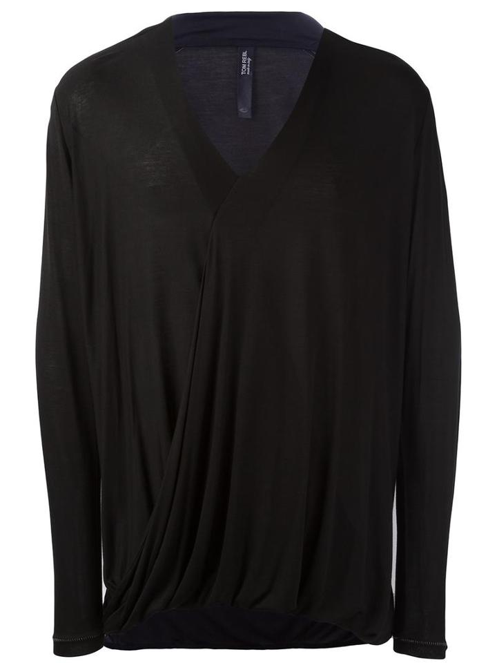 Tom Rebl V-neck Envelope T-shirt, Men's, Size: Medium, Black, Viscose