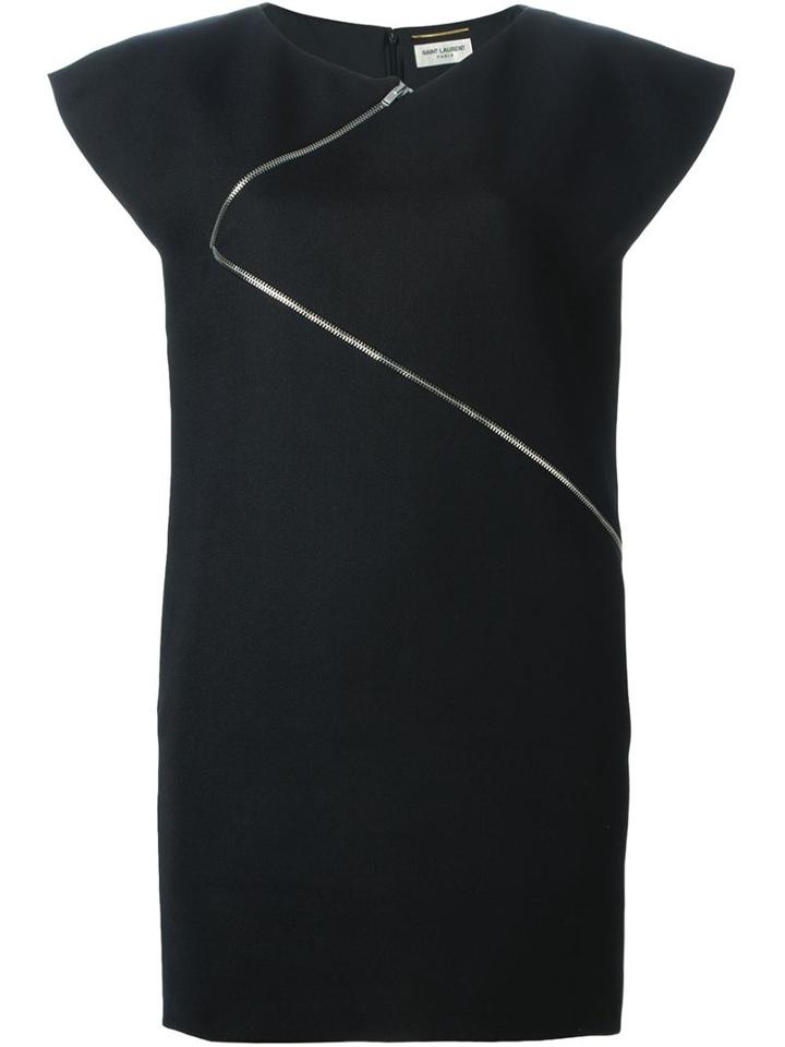Saint Laurent Zip Detail Mini Dress, Women's, Size: 40, Black, Silk/wool