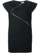 Saint Laurent Zip Detail Mini Dress, Women's, Size: 40, Black, Silk/wool