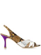 Gia Couture Snakeskin Print Sandals - Brown