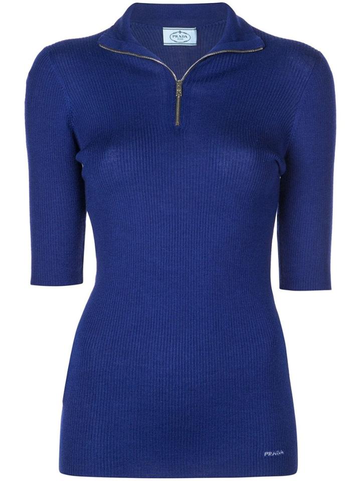 Prada Half-zip Knitted Top - Blue
