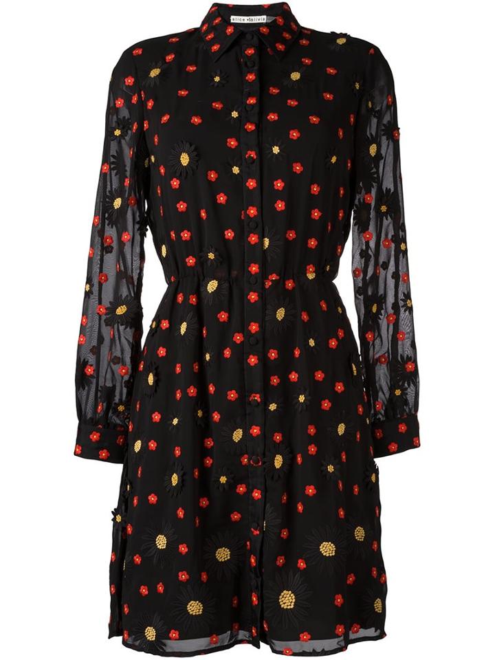 Alice+olivia Floral Embellished Long-sleeved Dress