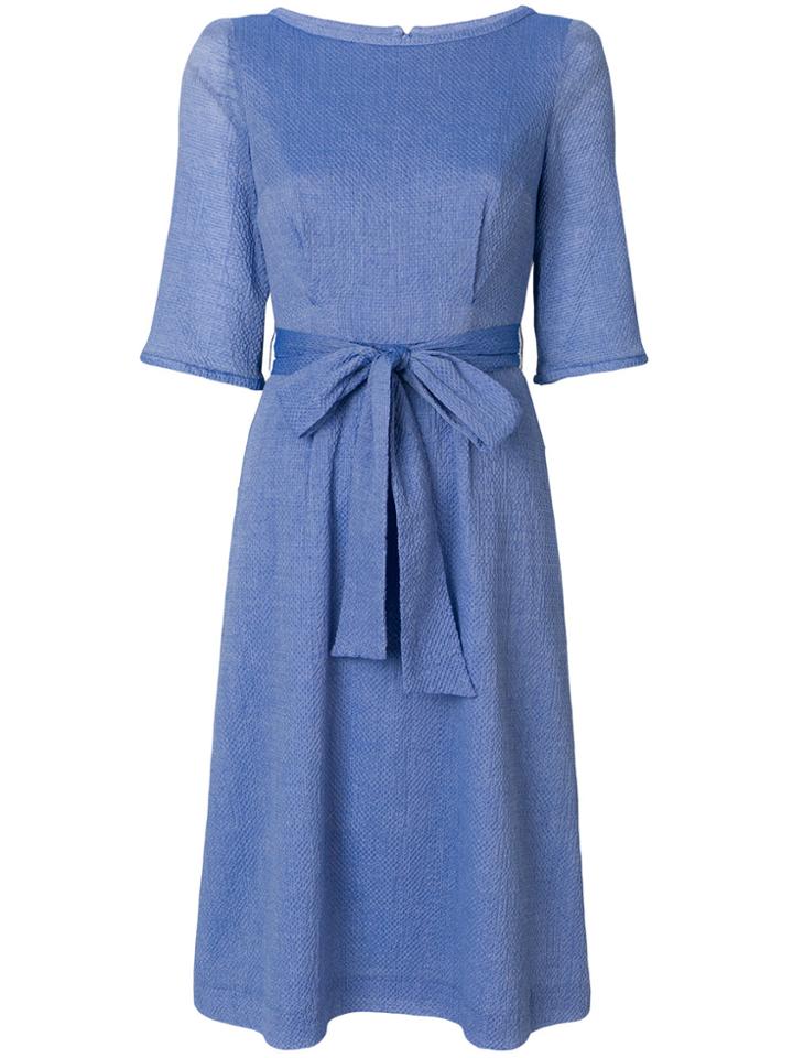 Goat Tie Waist Fanning Dress - Blue