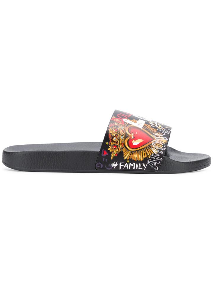 Dolce & Gabbana Graffiti Logo Print Slides - Black