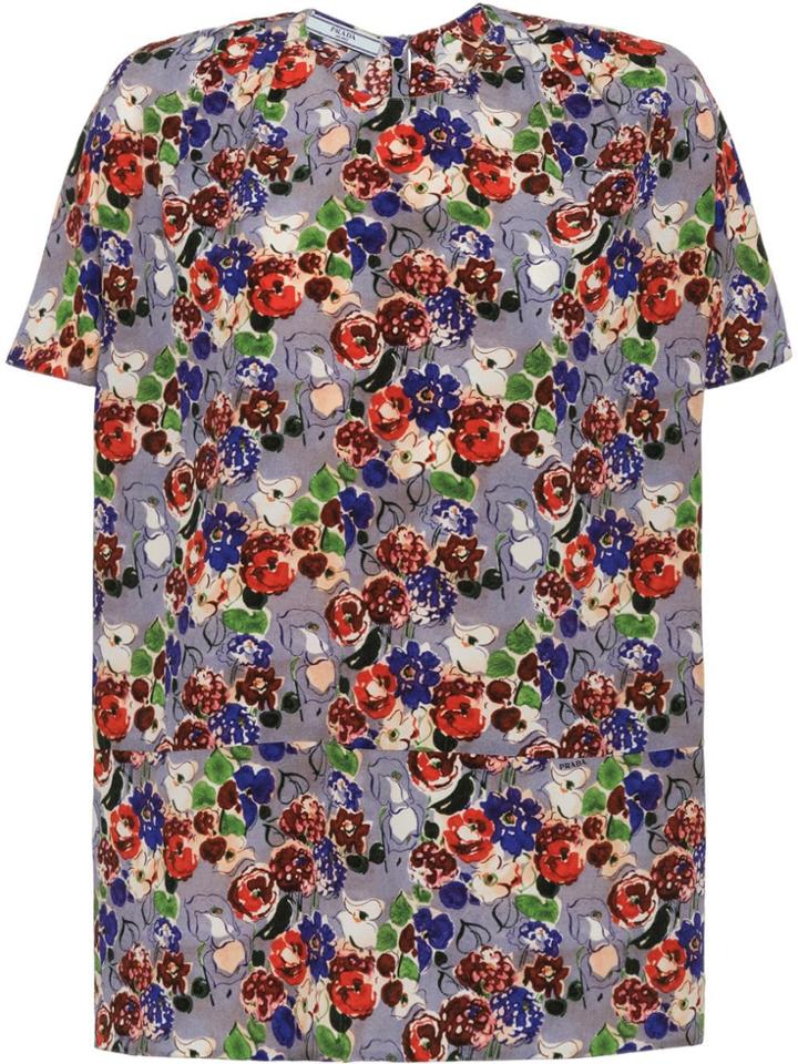 Prada Printed Marocain Top - Pink & Purple
