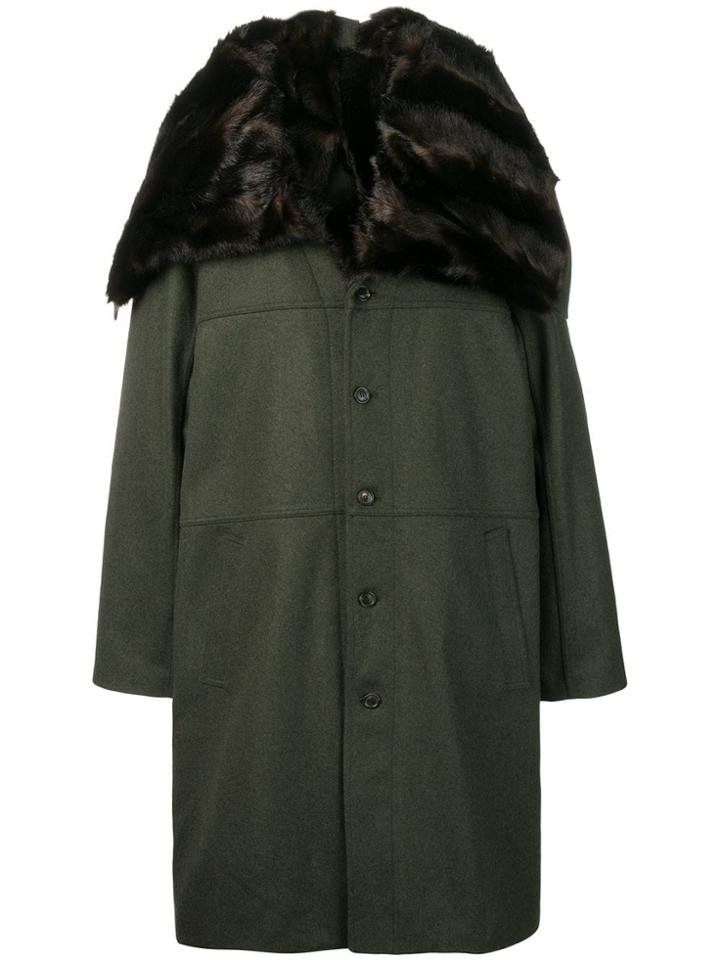 Y / Project Oversized Fur Collar Coat - Green