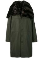 Y / Project Oversized Fur Collar Coat - Green