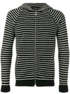 Roberto Collina Striped Hoodie, Men's, Size: 52, Black, Cotton/polyamide