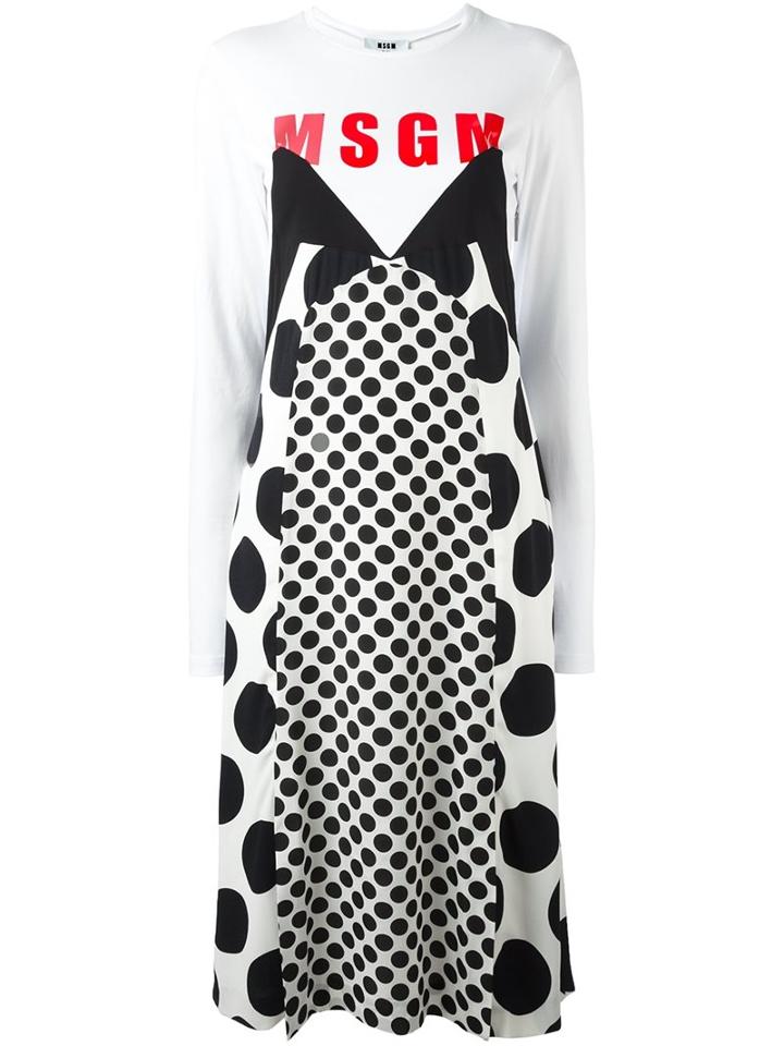 Msgm Polka Dots T-shirt Dress, Women's, Size: 38, White, Polyester/viscose