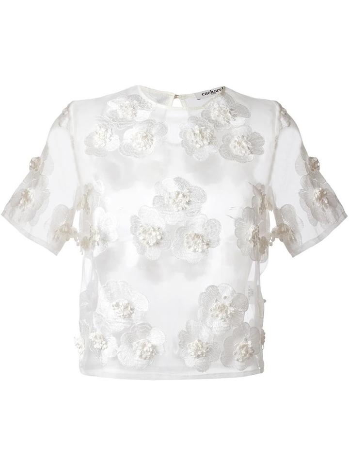 Cacharel Sheer Embroidered Top, Women's, Size: 36, White, Polyester
