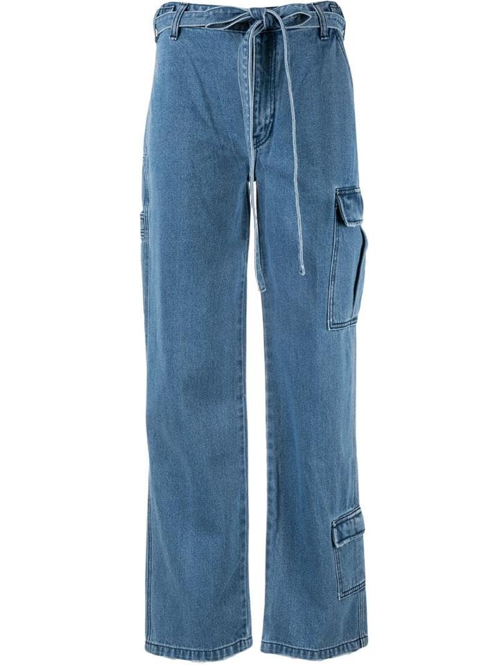 Pony Stone Straight-leg Tie Waist Jeans - Blue
