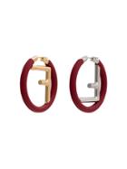 Fendi Logo Leather Hoop Earrings - Metallic