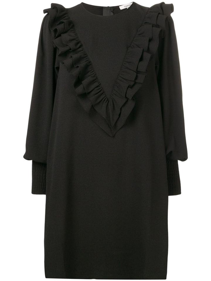 Ganni Heavy Crepe Ruffle Dress - Black