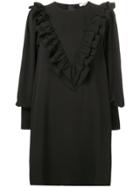 Ganni Heavy Crepe Ruffle Dress - Black