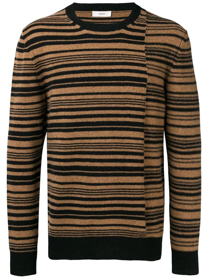 Mauro Grifoni Striped Crew Neck Sweater - Brown