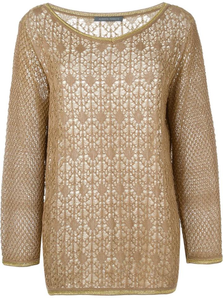 Alberta Ferretti Open Knit Sweater, Women's, Size: 44, Nude/neutrals, Cotton/polyester/rayon