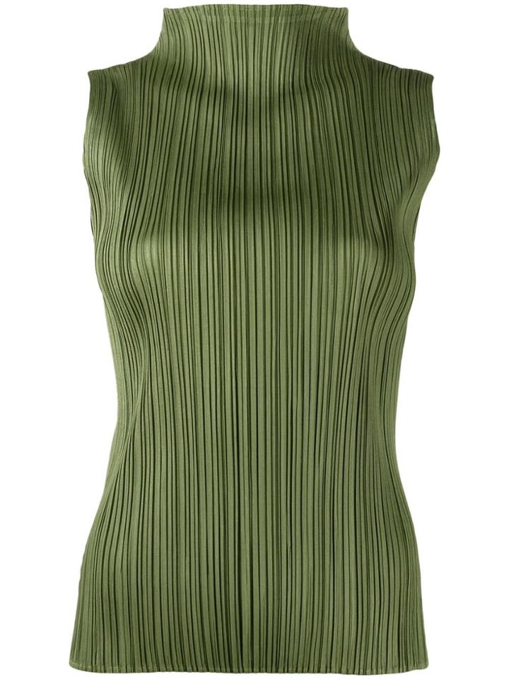 Pleats Please Issey Miyake Funnel-neck Pleated Top - Green