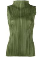 Pleats Please Issey Miyake Funnel-neck Pleated Top - Green