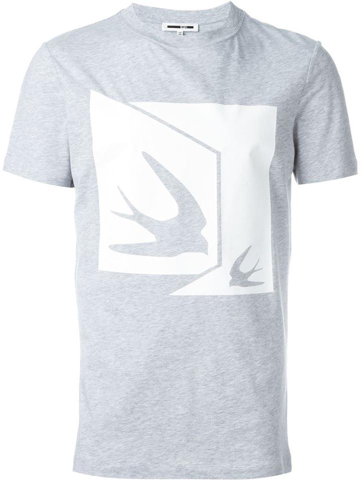 Mcq Alexander Mcqueen 2 Swallows Print T-shirt, Men's, Size: L, Grey, Cotton