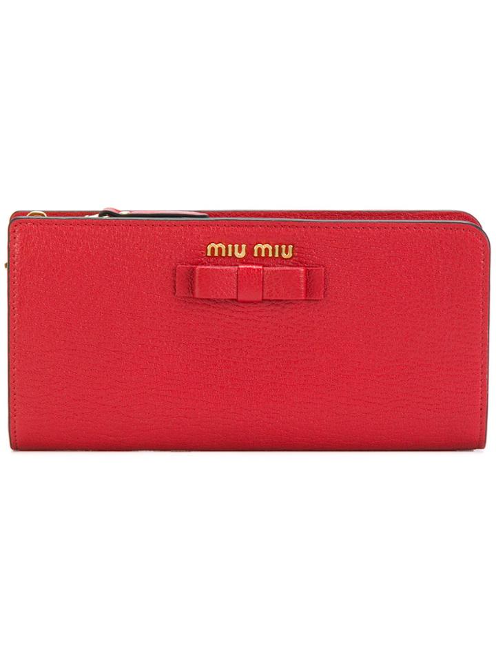 Miu Miu Bow Zip Around Wallet - Red