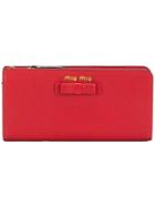 Miu Miu Bow Zip Around Wallet - Red