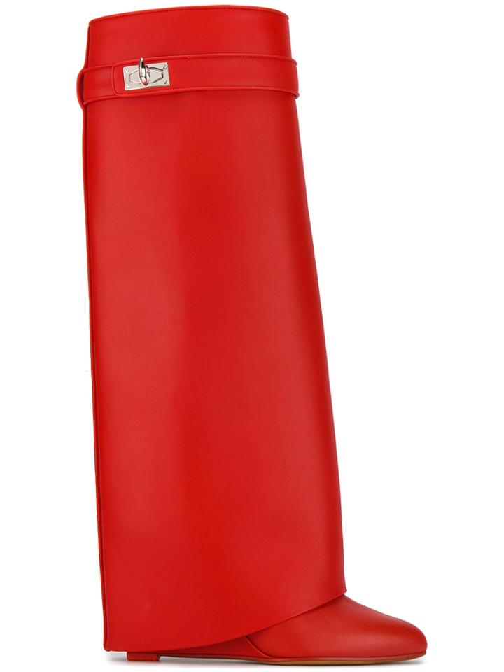Givenchy Red Leather Shark Lock 90 Knee Boots