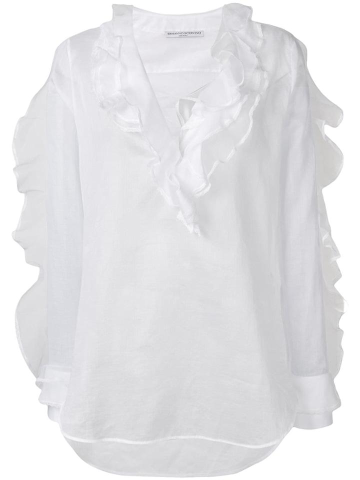 Ermanno Scervino Frilled Longsleeved Blouse - White