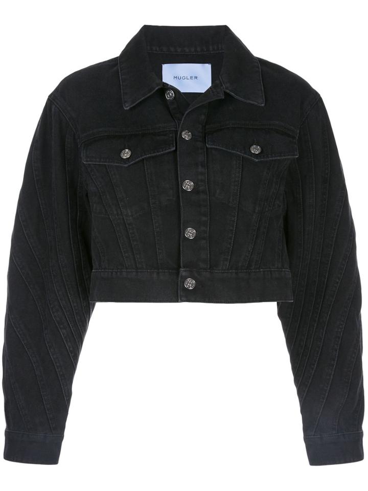 Mugler Cropped Denim Jacket - Black
