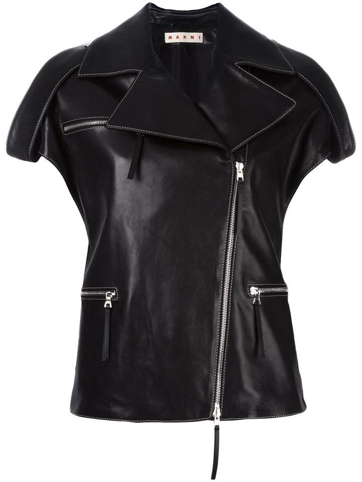 Marni Leather Biker Gilet, Women's, Size: 42, Black, Lamb Skin/silk