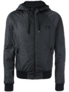 Dolce & Gabbana Drawstring Hooded Jacket, Men's, Size: 54, Black, Calf Leather/acrylic/polyamide/wool
