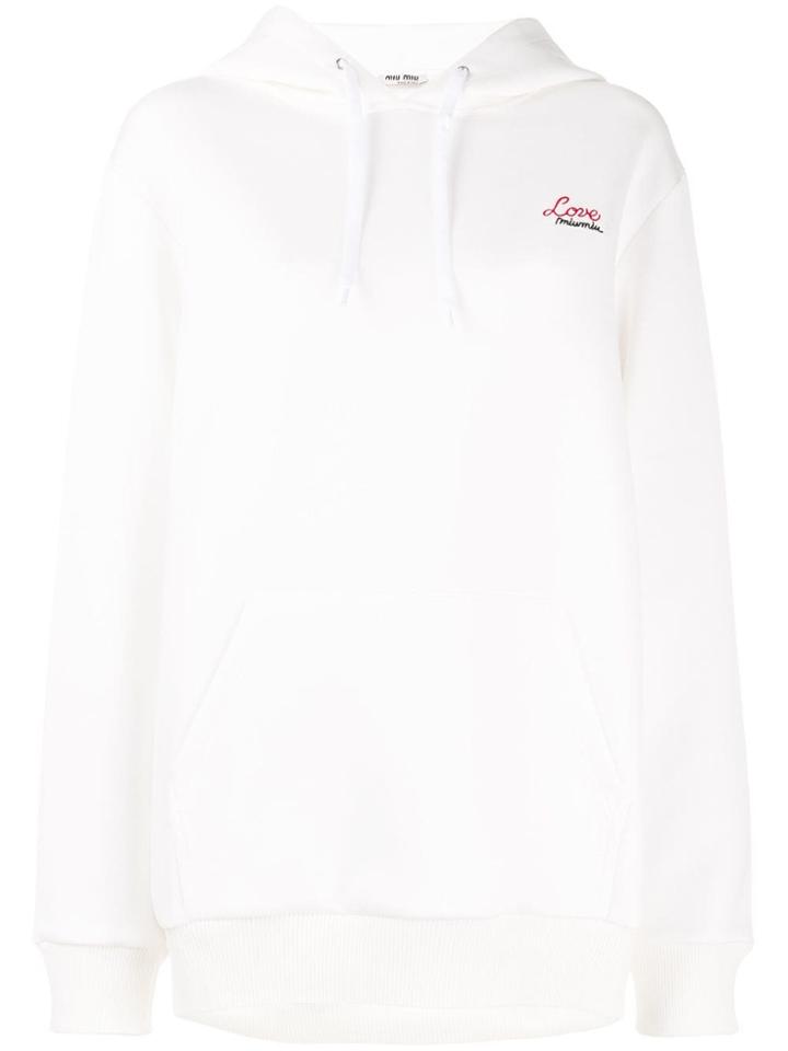 Miu Miu Back Floral Motif Hoodie - White