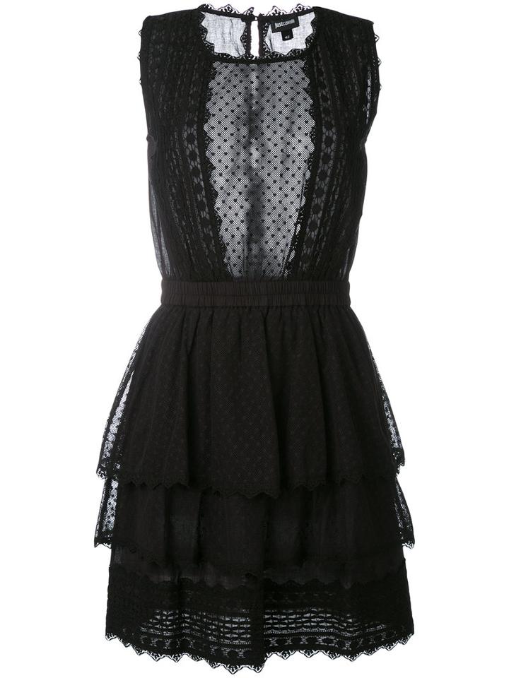 Just Cavalli Sheer Panel Layered Dress, Women's, Size: 40, Black, Cotton