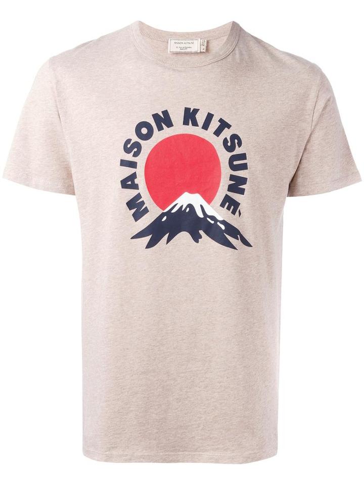 Maison Kitsuné Logo Print T-shirt, Men's, Size: Small, Nude/neutrals, Cotton