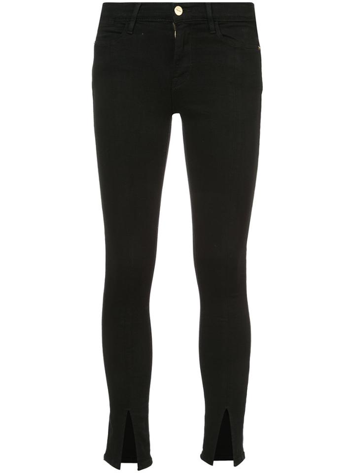 Frame Denim Front Slit Cropped Jeans - Black