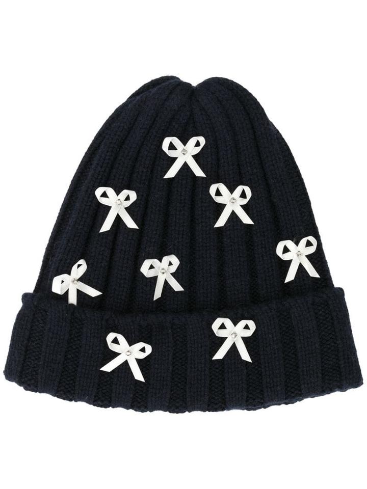 Tu Es Mon Trésor Bow Detail Beanie - Blue