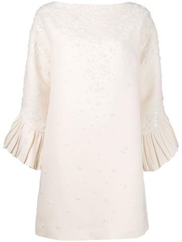 Valentino Floral Beaded Shift Dress - White