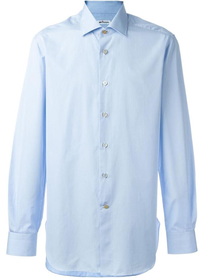 Kiton Button Down Dress Shirt, Men's, Size: 45, Blue, Cotton