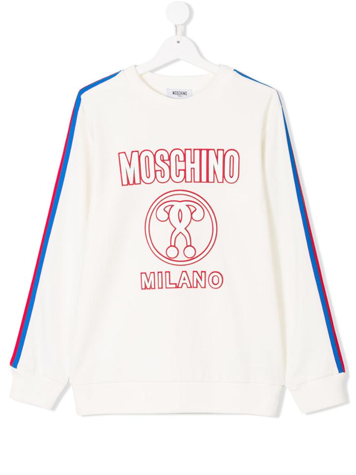 Moschino Kids Stripe Detail Logo Sweatshirt - White