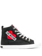 Love Moschino Heart Embroidered Hi-top Sneakers - Black