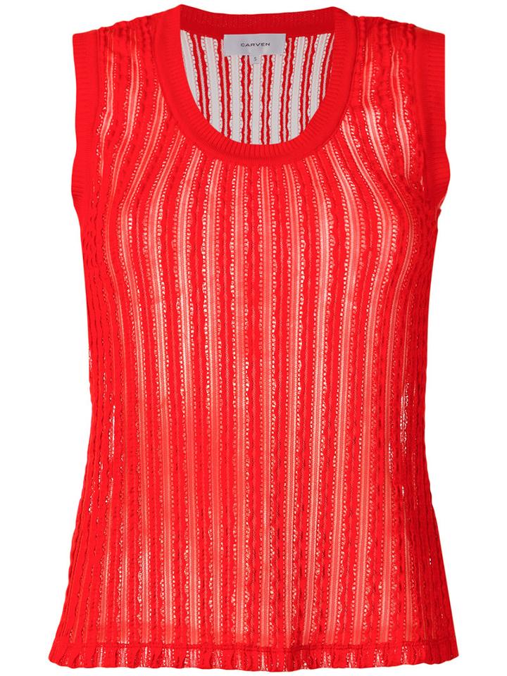 Carven - Ribbed Top - Women - Cotton/spandex/elastane - M, Red, Cotton/spandex/elastane