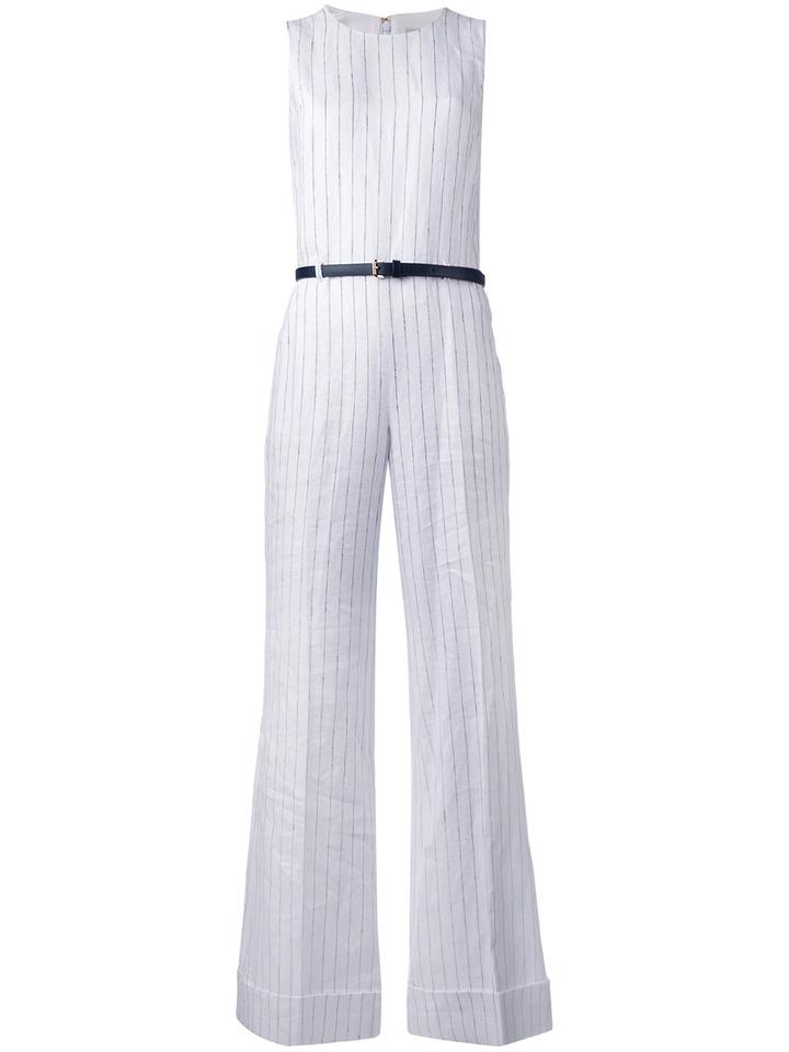 Woven Stripe Jumpsuit - Women - Linen/flax/polyester/spandex/elastane - 8, White, Linen/flax/polyester/spandex/elastane, Michael Michael Kors