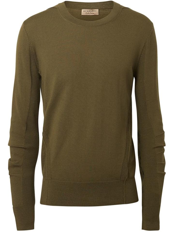 Burberry Rib Knit Detail Merino Wool Sweater - Green