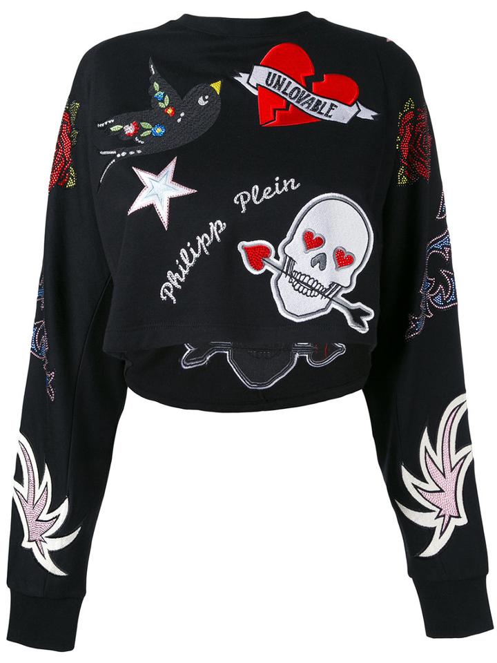 Philipp Plein - Appliquéd Sweatshirt - Women - Cotton/modal - Xs, Black, Cotton/modal