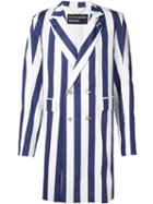 Enfants Riches Deprimes Striped Long Double Breasted Coat, Adult Unisex, Size: Small, Blue, Cotton