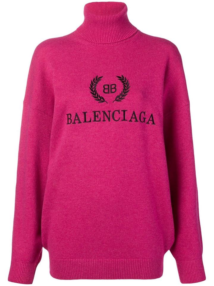 Balenciaga Logo Turtleneck Sweater - Pink & Purple