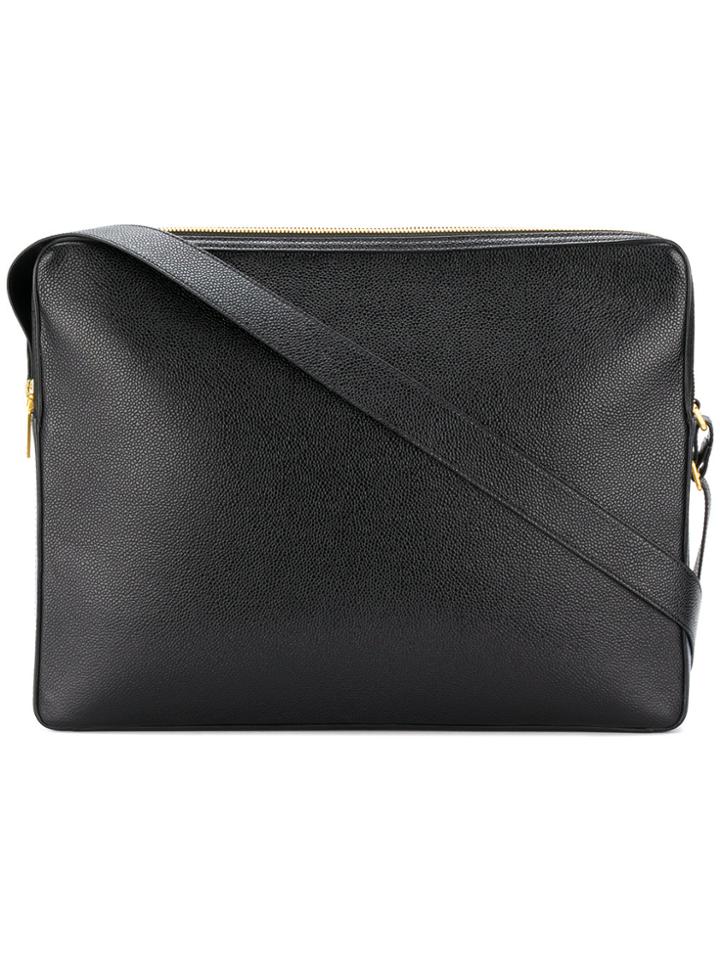 Thom Browne Seamed Panel Pebble Grain Leather Messenger Bag - Black